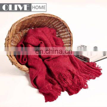 China New Bright Red Jacquard Mohair Acrylic Woven Throw Blankets With Tassels photo-3