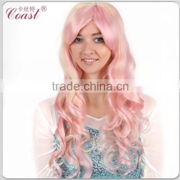 Long curly pink synthetic hair wig