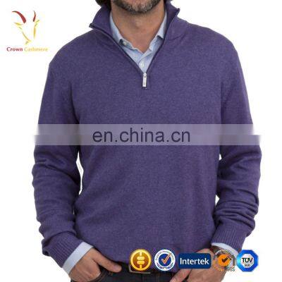 Men's Solid Color High Neck Half Zip Knitted Cashmere Pullover Sweater