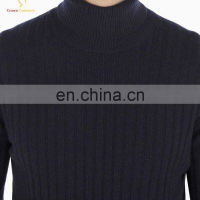 Men Black Turtleneck Rib Stitch Cashmere Sweater photo-3