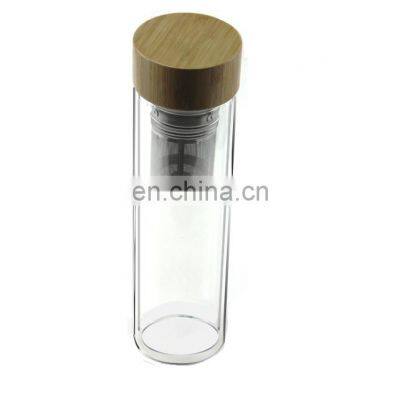 Double Wall Borosilicate Glass Tea Infuser Water Bottle with Bamboo Lid