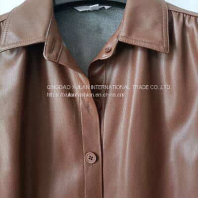 Spring/Autumn Women's Eco Leather Fashion Shirt photo-3
