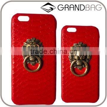 Good Quality China Red Color Lion Head Genuine Python Pattern Leather Mobile Cell Phone Case for Iphone6s or for Iphone6s Plus