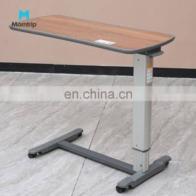 Ce Approved Economic Movable Patient Food Tables Height Adjustable ABS Tray Over Bed Dining Table With Wheels For Hospital