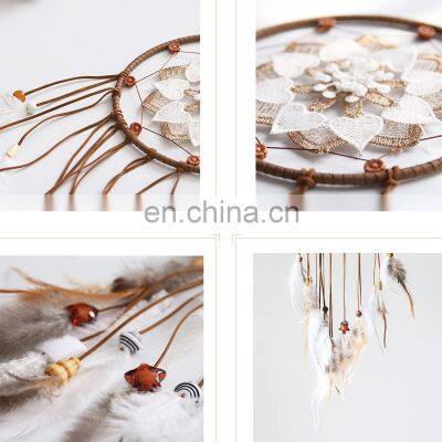 Free Shipping Online Macrame White Hanging Feather Wall Deco Bead Easy Craft Wholesale Home Decor Dream Catchers photo-2