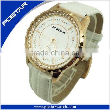 Classic White Genuine Leather Watch With IP Gold Case