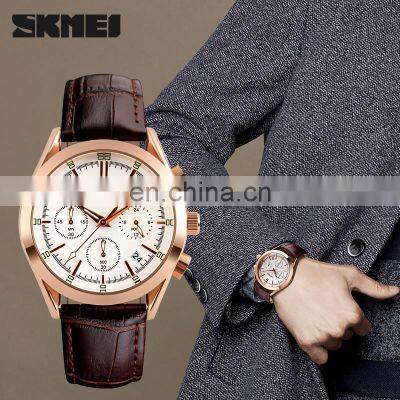 9127 Skmei Design Custom Your Logo Watches Quartz Wrist Alloy OEM Wholesaler Waterproof Leather Men Watch