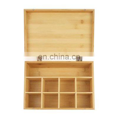 100% Bamboo Tea Box Chest Organizer 9 Storage Compartments Bamboo Storage Box