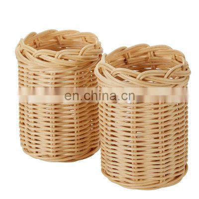 Handmade Rattan Wrapped Cup Woven Wicker Short Drink SleeveToothbrush cup Holder Nursery decor Wholesale in Bulk