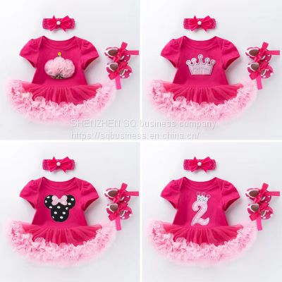 New Arrive Newborn Baby Girl Romper Jumpsuit+ Hair Accessories+Tutu Dress 3pcs Sets Party Birthday Tutu Dress Baby Girls Romper