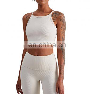 Wholesale Ribbed High Neck Yoga Crop Top Women Gym Fitness Sportswear Yoga Bra Top Ladies Yoga Tanks