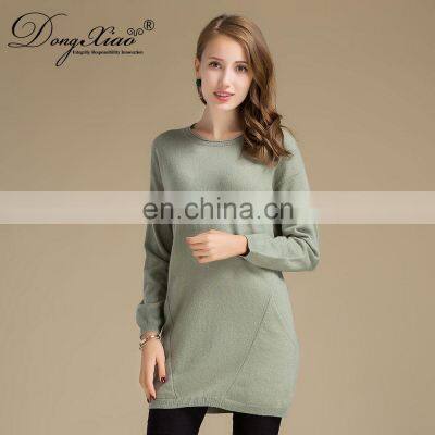 Lady Fashion Winter Warm Casual Long Dress Vintage 100% Cashmere Sweater O-Neck Collar Knitted Weaving OEM Service Available photo-5