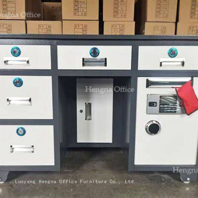 Modern Office Desk with Integrated Safe Box, Anti-Pry Steel Door & Adjustable Shelves – Custom Sizes & Colors for Small Businesses