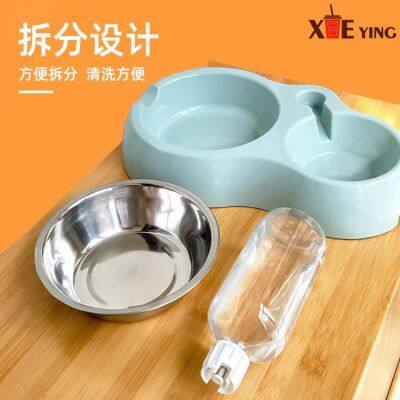Экологически чистая силиконовая миска для домашних животных с антискользящим покрытием, роскошная нержавеющая стальная миска для собак и кошек с двойным питателем, тарелка для корма домашних животных photo-5