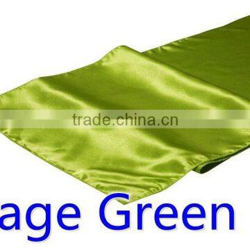 hot selling ployester satin table runner for wedding decoration, sage green color