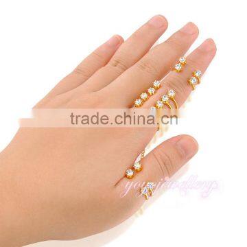 Newest model 3 sets gold plated crystal chain finger ring