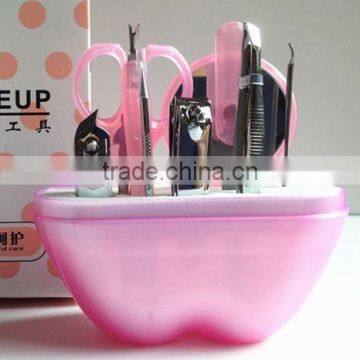 Wholesale Pink Apple 9 in 1 Nail Arts Practical Cosmetology Manicure and Makeup Tool Set for Birthday Party Return Gifts