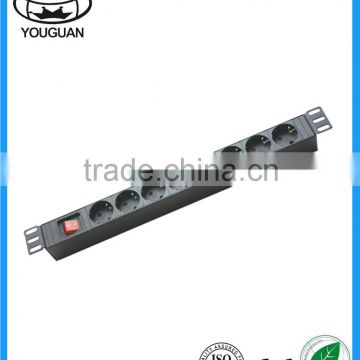 19''1U German Style 6 ways PDU with double breaker switch for cabinet