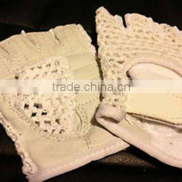 Cycle Bicycle Gloves Leather Palm, Knitted Crochet Mesh Back