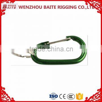 Green Aluminum Carabiner Snap Hook With Hole and keyring ,Aluminum Spring Hook ,Handbag Aluminum Hook In Rigging Manufacturer