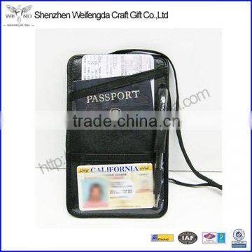 Black Men Women Leather Neck PASSPORT ID Boarding Pass Travel Holder Wallet with Pen holder