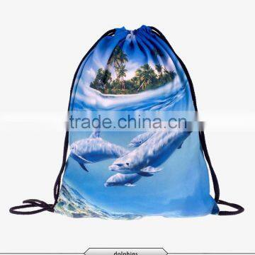 2016 Fashion summer backpack drawstring bag dolphins digital print sewing No raw edges tote tutorial with travel stuff