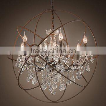 North European Style Classical Vintage Round Cristal Chandeliers Orb Crystal Chandelier Lighting Pendant Hanging Light CZ2518/6A