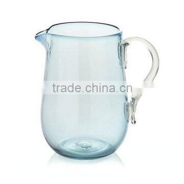 Hand Blown Lead-free Crystal Clear blue Glass Pitcher