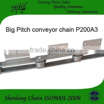 Big pitch conveyor chain P200 with A3 attachments