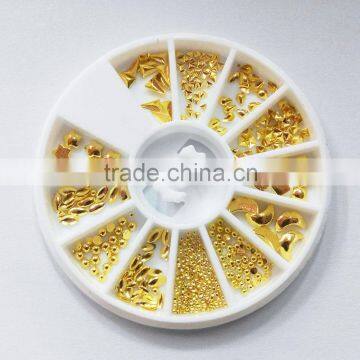 12 Shapes 3D Gold Alloy Nail Rivets Rhinestones Studs Wheel 3D Metal Nail Art Decoration