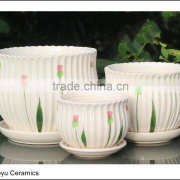 White Ceramic Pot of 3 Size in One Set