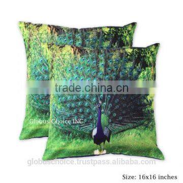 Indian Pillow Case Digitalprint Dancing Peacock Cushion Cover