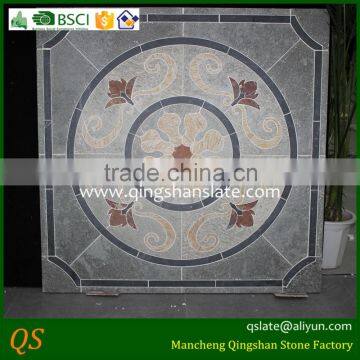 slate water jet hall flooring flower tiles design