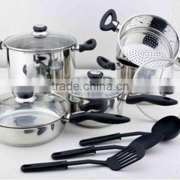 12pcs set of stainless well equipped kitchen unique cookware for glass lids