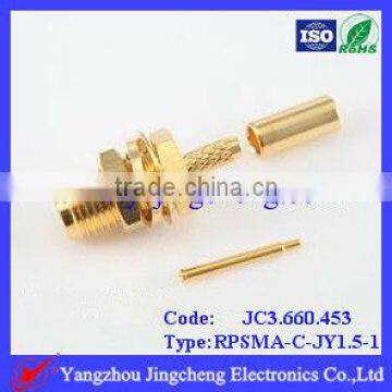 Gold Plated Reverse Polarity SMA female body with male pin crimp straight for RG316 cable bulkhead