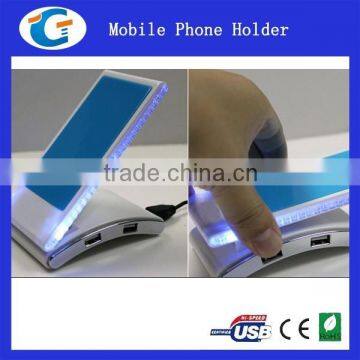 usb 2.0 4 ports hub folding mobile phone holder with blue led