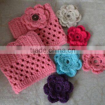 Girls Women Knit Crochet Leg Warmers With Beautiful Crochet Flower photo-3