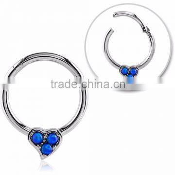 Septum Clicker Hoop Nose Ring Ear Cartilage Blue Opal Heart