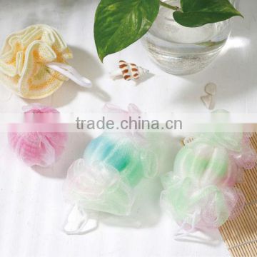 Wholesale colorful soft bath spong ,bath ball, mesh shower wash sponge for promotiona