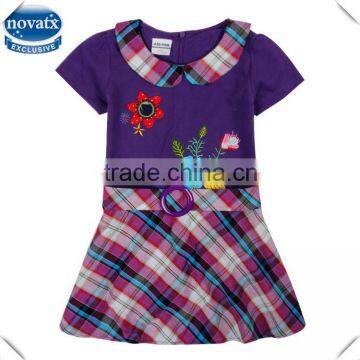 (H6040Y) 2-6y nova kids newest 2015 dresses designs collar purple cotton baby dress summer children dresses