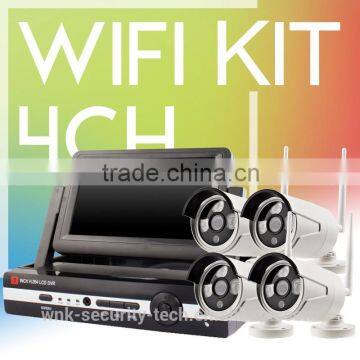 Vitevison 7inch LCD monitor with optional 1mp 1.3mp wifi camera H.264 4ch wifi NVR Kit