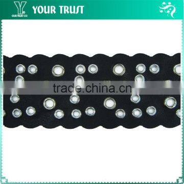 Grommet Eyelet Black Leather Gold Flat Metal Beaded Trim For Wedding Dress photo-2