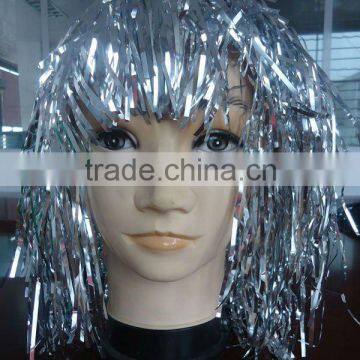 hot selling party decoration PET and PE tinsel wig/party wig/tinsel wig