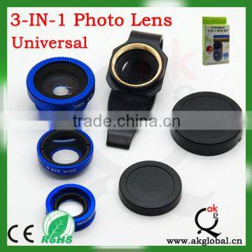 3 in 1 lens kit universal fisheye lens for samsung camera lens for smartphone