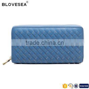 Manufacturer Direct Leisure Style Manual Woven Single Zipper PU Women Leather Wallet