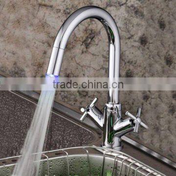 brass chrome dual handle led kitchen faucet