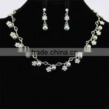 Sparkling Rhinestone Gray Pearl Fashion Party Necklaces Jewelry Set KSHLXL-04