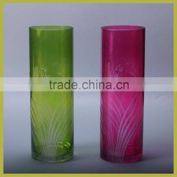 Cylinder colored glass vase for wedding stage decoration