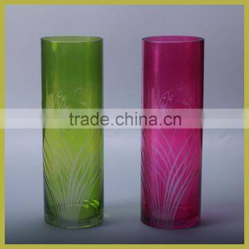 Cylinder Colored Glass Vase for Wedding Stage Decoration