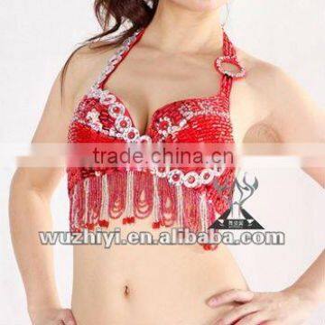 2012 new hot fashion handmade flower bellydance accessories,sexy sequin red belly dance bra tops (QC1101)